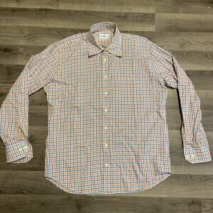 Bird Dog Bay Mens Size L Orange Blue Plaid Button Down Dress Sport Shirt Cotton